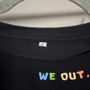 NWOT Black Graphic Tee "WE OUT" Rainbow Lettering
Last day of school shirt